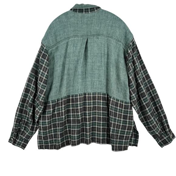 Lagenlook Button Down Shirt Womens 2XL Mens XL Green Unisex Hippie Hobbitcore - Picture 6 of 12